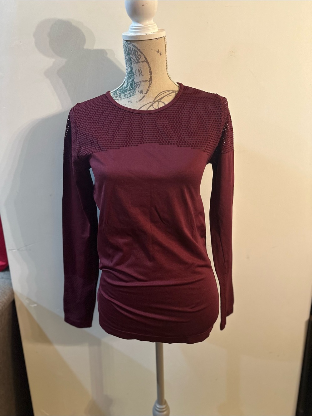 Fabletics Long Sleeve Mesh Yoke Top - Wine